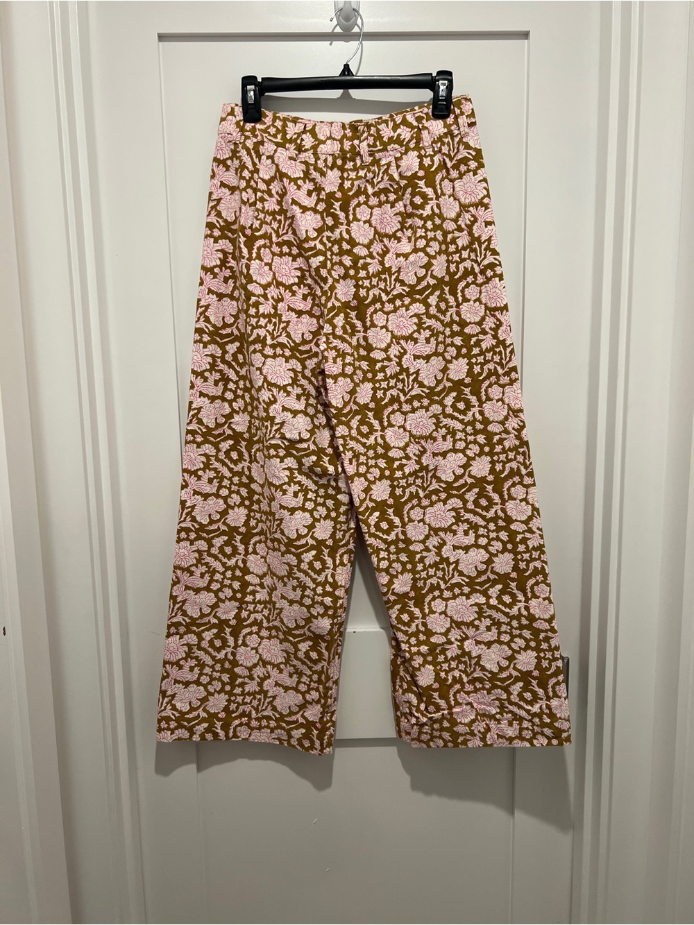Woman’s SZ Blockprint Floral Pants in Pink and Brown L - Picture 3 of 5